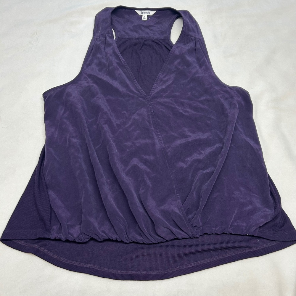 Splendid Collection Womens Purple Silk Front Ribbed Back Wrap Tank Top Small